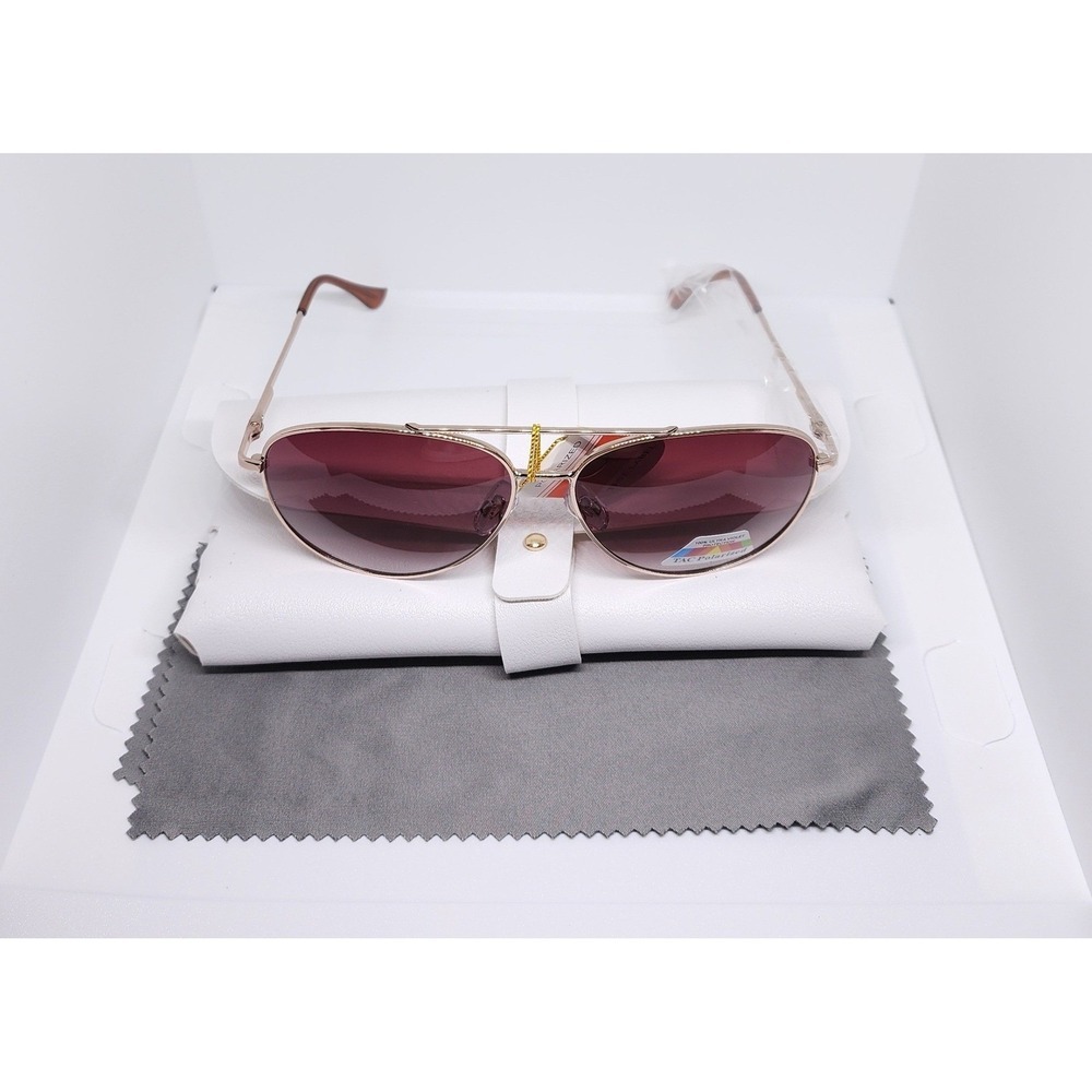 Women's Gold Polarized Aviator Sunglasses UV400 3 Piece Bundle Soft Case & Cloth